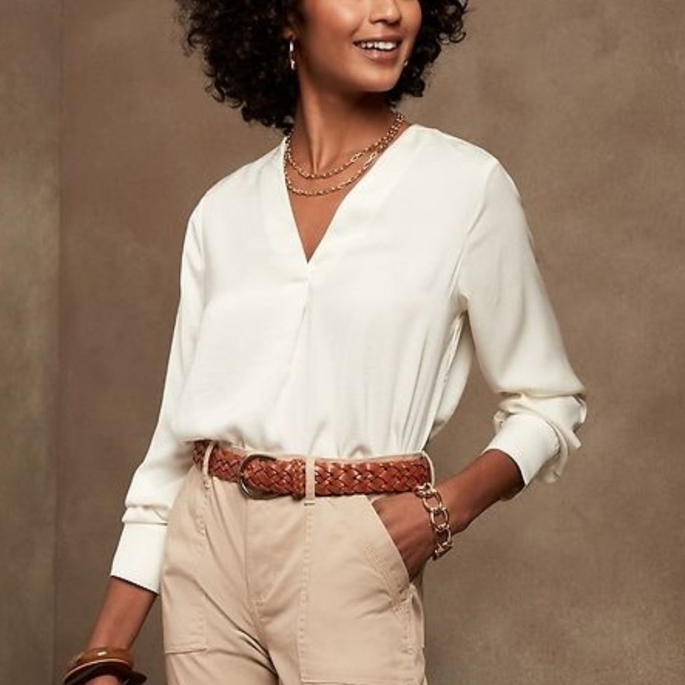 Satin Drapey V-Neck Blouse